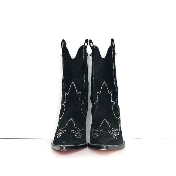 Christian Louboutin Santigag Strass 85 Black Suede Western Style Low Boots 38 - Picture 6 of 12